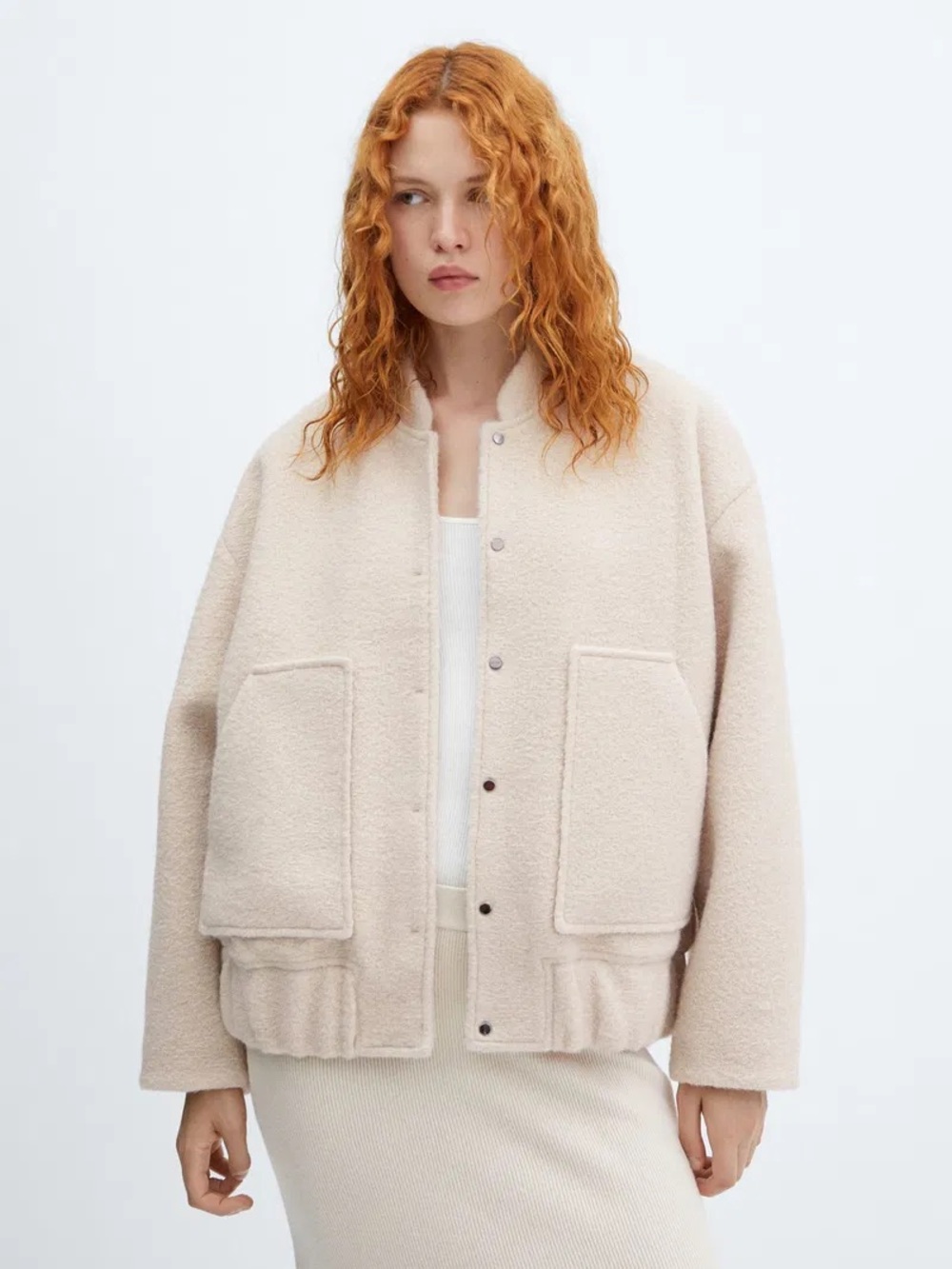 MANGO Women's Cream Sherpa Button-Front Jacket